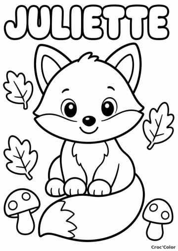Coloriage Prénom Juliette avec un Petit Renard Facile - Dessin Prénom Personnalisé à Imprimer Gratuit