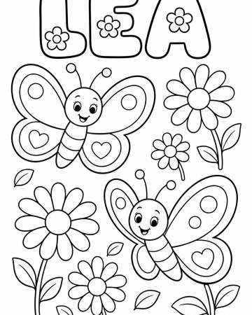 Coloriage Prénom Léa Facile Maternelle - Dessin Papillons et Fleurs à Imprimer Gratuit