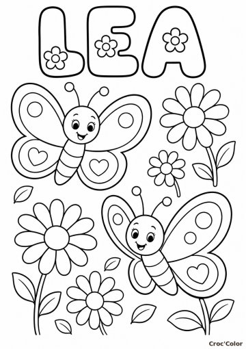 Coloriage Prénom Léa Facile Maternelle - Dessin Papillons et Fleurs à Imprimer Gratuit