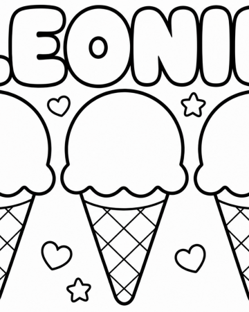 Coloriage Prénom Léonie Facile Maternelle - Dessin Glaces en Cône à Imprimer Gratuit