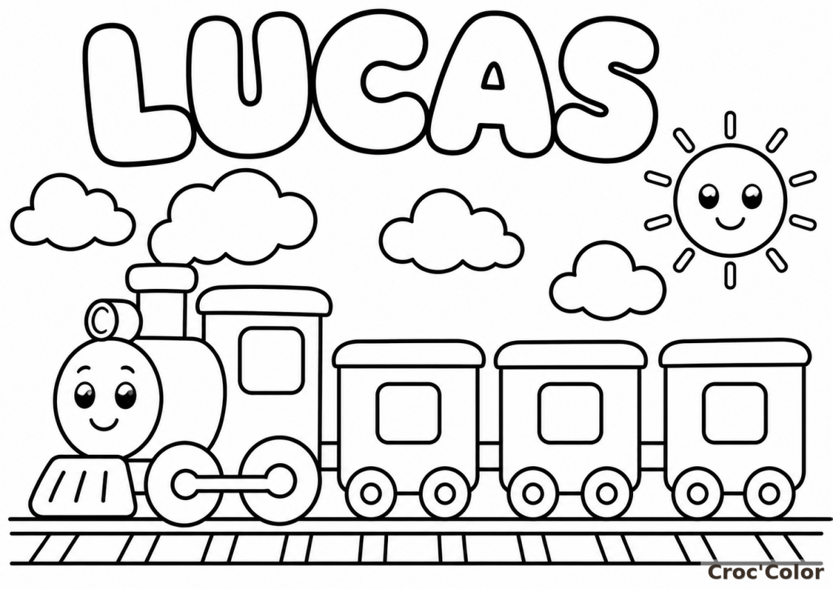 Coloriage Prénom Lucas Facile Maternelle - Dessin Petit Train et Wagons à Imprimer Gratuit