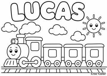 Coloriage Prénom Lucas Facile Maternelle - Dessin Petit Train et Wagons à Imprimer Gratuit