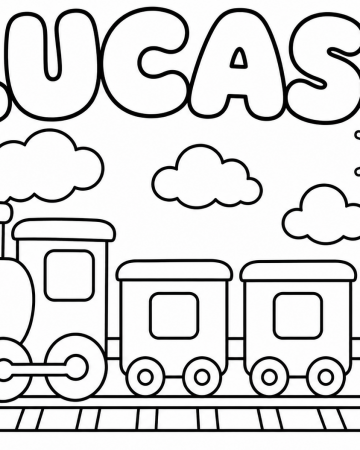 Coloriage Prénom Lucas Facile Maternelle - Dessin Petit Train et Wagons à Imprimer Gratuit