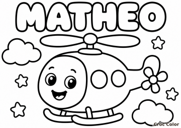 Coloriage Prénom Mathéo Facile Maternelle - Dessin Hélicoptère Cartoon à Imprimer Gratuit