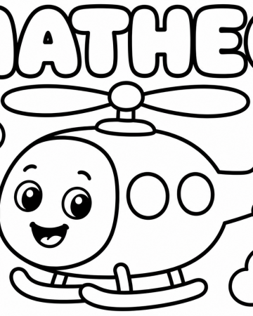 Coloriage Prénom Mathéo Facile Maternelle - Dessin Hélicoptère Cartoon à Imprimer Gratuit