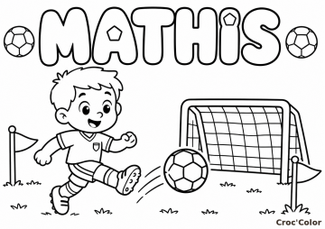 Coloriage Prénom Mathis Facile Maternelle - Dessin Football et But à Imprimer Gratuit