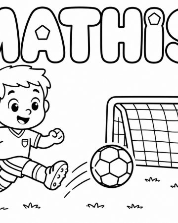 Coloriage Prénom Mathis Facile Maternelle - Dessin Football et But à Imprimer Gratuit