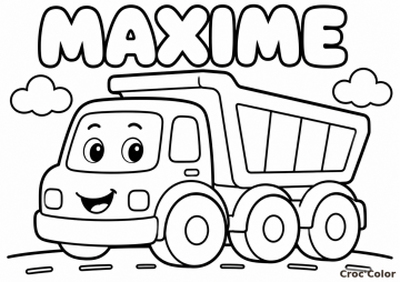 Coloriage Prénom Maxime Facile Maternelle - Dessin Camion Benne et Chantier à Imprimer Gratuit