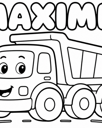 Coloriage Prénom Maxime Facile Maternelle - Dessin Camion Benne et Chantier à Imprimer Gratuit