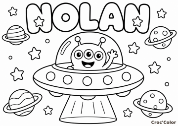 Coloriage Prénom Nolan Facile Maternelle - Dessin Extraterrestre et Soucoupe Volante à Imprimer Gratuit