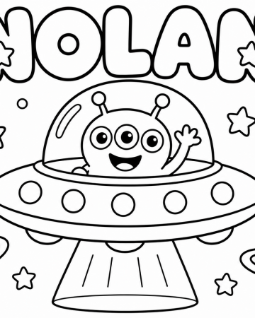 Coloriage Prénom Nolan Facile Maternelle - Dessin Extraterrestre et Soucoupe Volante à Imprimer Gratuit