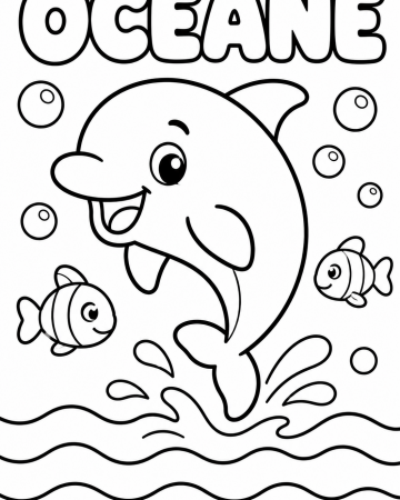Coloriage Prénom Océane Facile Maternelle - Dessin Dauphin et Mer à Imprimer Gratuit