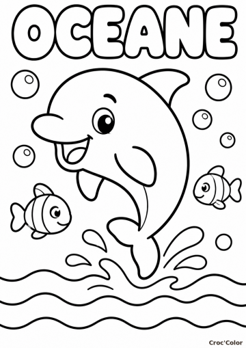 Coloriage Prénom Océane Facile Maternelle - Dessin Dauphin et Mer à Imprimer Gratuit