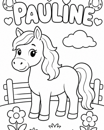 Coloriage Prénom Pauline Facile Maternelle - Dessin Poney et Cheval à Imprimer Gratuit