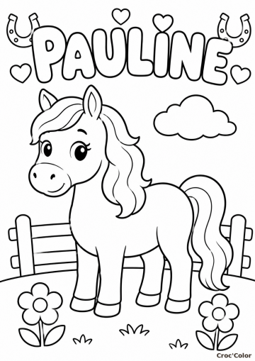 Coloriage Prénom Pauline Facile Maternelle - Dessin Poney et Cheval à Imprimer Gratuit