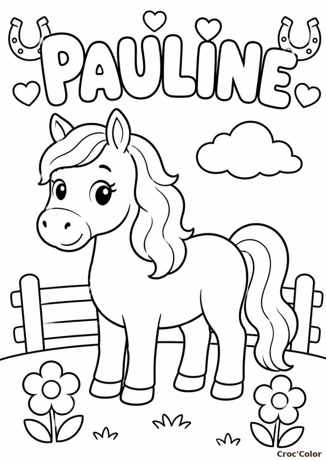 Coloriage Prénom Pauline Facile Maternelle - Dessin Poney et Cheval à Imprimer Gratuit