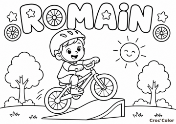 Coloriage Prénom Romain Facile Maternelle - Dessin Vélo et Rampe Skatepark à Imprimer Gratuit