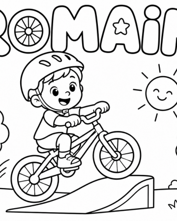 Coloriage Prénom Romain Facile Maternelle - Dessin Vélo et Rampe Skatepark à Imprimer Gratuit