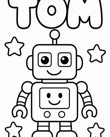 Coloriage Prénom Tom Facile Maternelle - Dessin Robot Kawaii à Imprimer Gratuit
