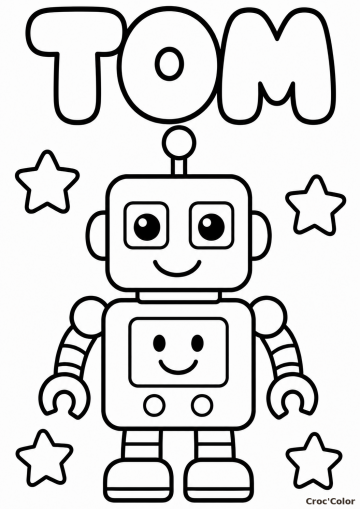 Coloriage Prénom Tom Facile Maternelle - Dessin Robot Kawaii à Imprimer Gratuit