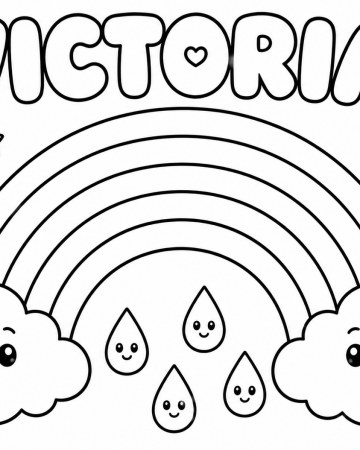 Coloriage Prénom Victoria Facile Maternelle - Dessin Arc-en-Ciel et Nuages à Imprimer Gratuit