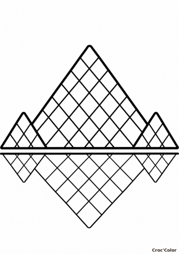 Coloriage Coloriage Pyramide du Louvre et Reflet Facile Maternelle – Dessin Pyramide de Verre, Paris et Symétrie à Imprimer Gratuit à imprimer