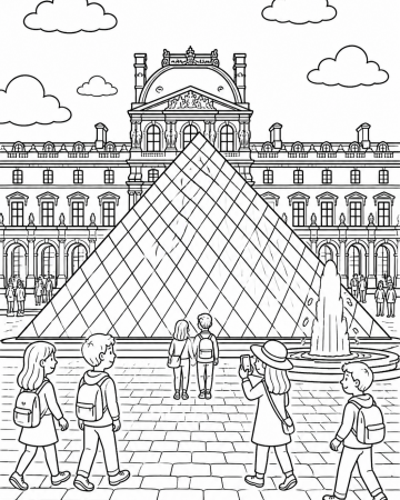 Coloriage pyramide du Louvre à imprimer pour enfant