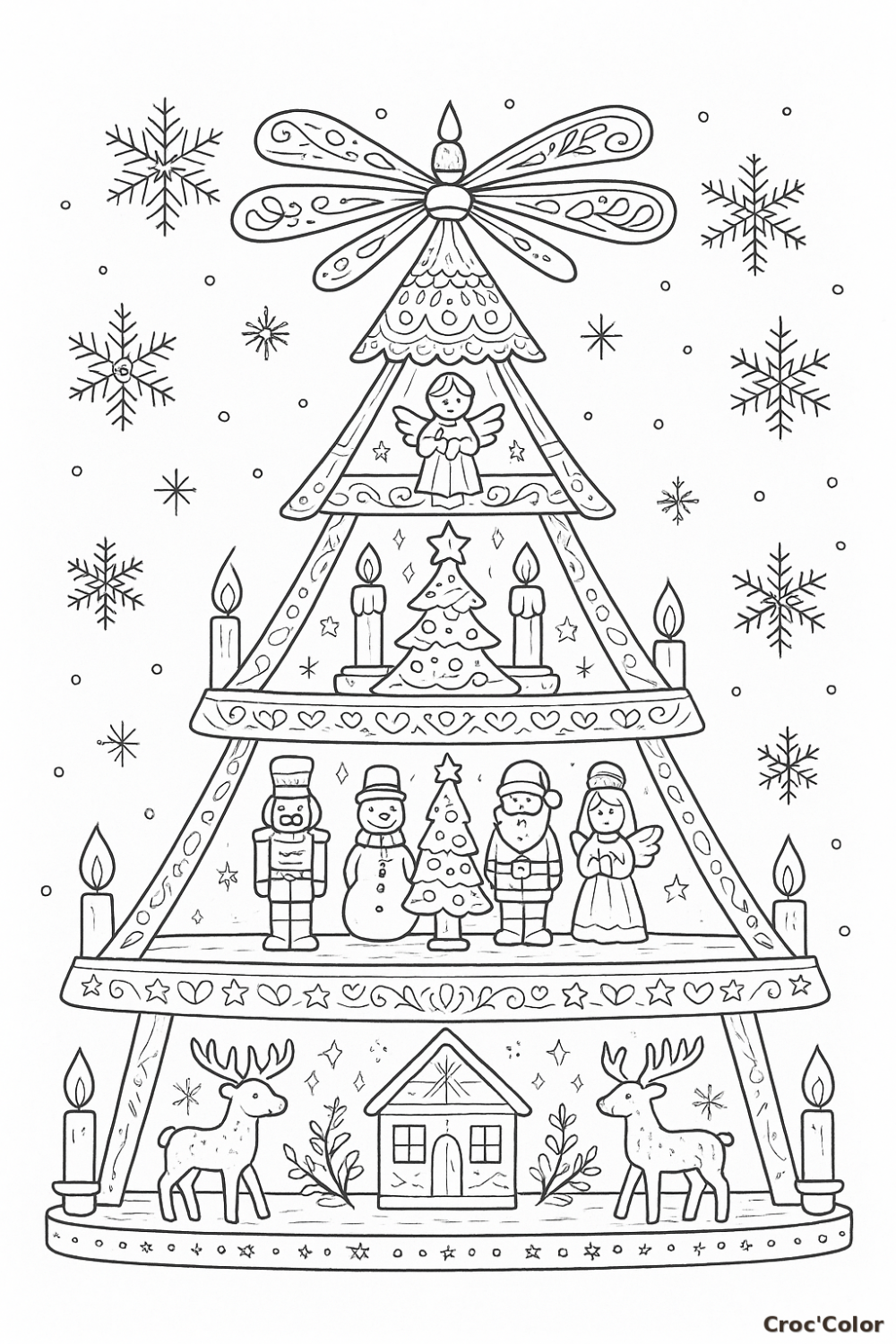 Coloriage Pyramide de Noël Traditionnelle - Dessin Carrousel de Noël Allemand à Imprimer Gratuit