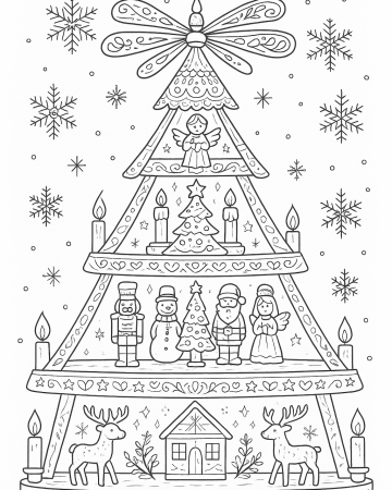 Coloriage Pyramide de Noël Traditionnelle - Dessin Carrousel de Noël Allemand à Imprimer Gratuit