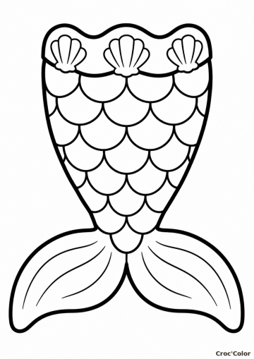 Coloriage Queue de Sirène Facile Maternelle - Dessin Queue de Sirène, Écailles, Coquillages et Nageoire à Imprimer Gratuit