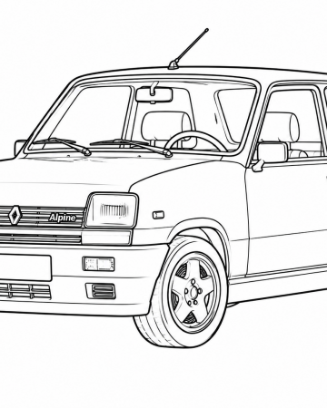Coloriage Renault 5 Alpine Facile - Dessin Voiture de Sport Vintage à Imprimer Gratuit