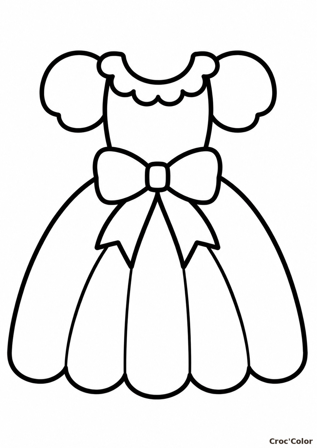 Coloriage Robe de Princesse Facile Maternelle - Dessin Robe à Noeud, Mangues Bouffantes et Volants à Imprimer Gratuit