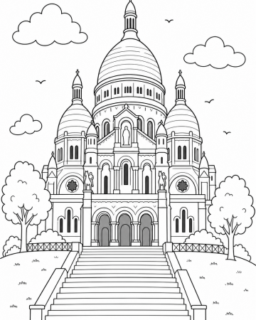 Coloriage Coloriage Sacré-Cœur de Montmartre Paris – Dessin Basilique de France à Imprimer Gratuit à imprimer