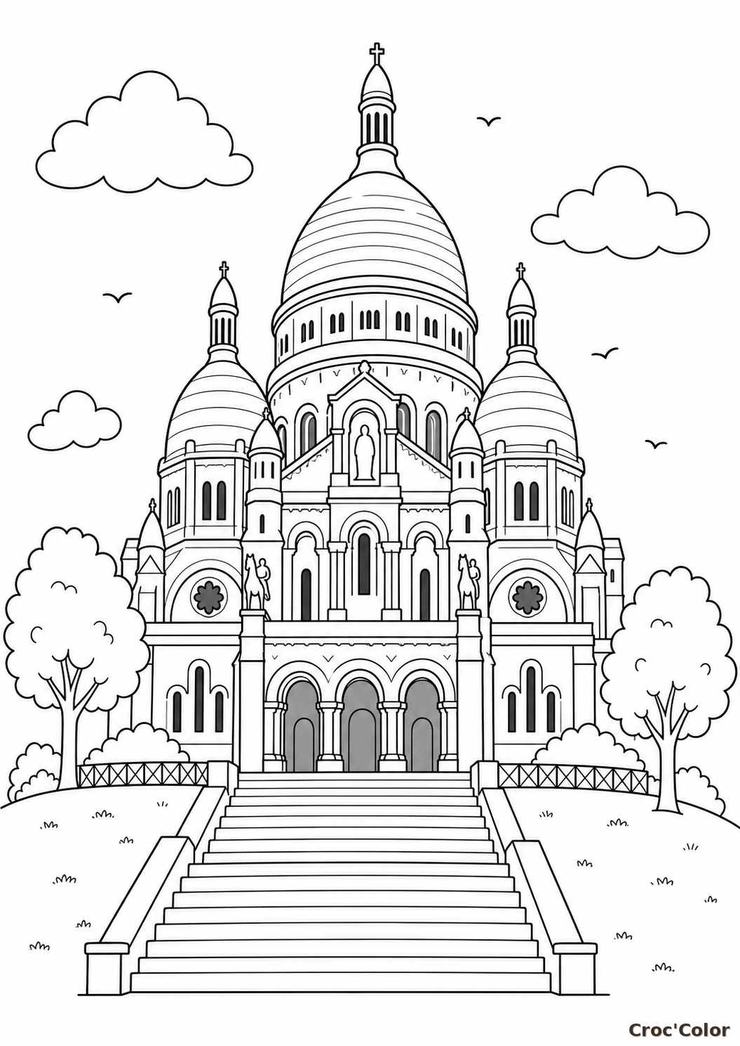 Coloriage Sacré-Cœur de Montmartre Paris - Dessin Basilique de France à Imprimer Gratuit
