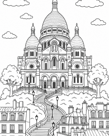 Coloriage Basilique du Sacré-Cœur de Montmartre à imprimer gratuitement