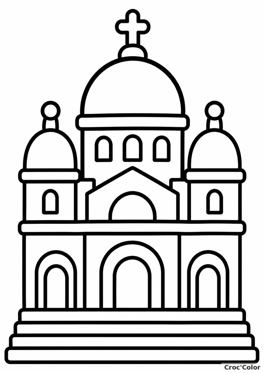 Coloriage Sacré-Cœur de Montmartre Paris Facile Maternelle - Dessin Basilique, Dômes et Croix à Imprimer Gratuit