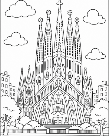 Coloriage Sagrada Família Barcelone - Dessin Monument Espagne à Imprimer
