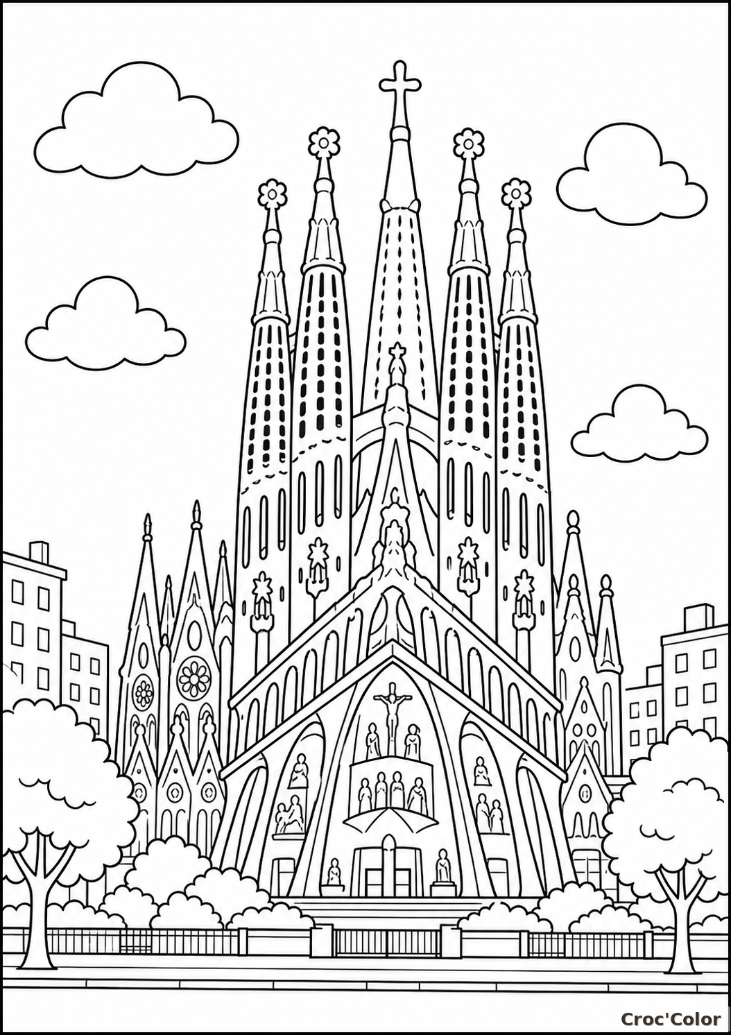 Coloriage Sagrada Família Barcelone - Dessin Monument Espagne à Imprimer