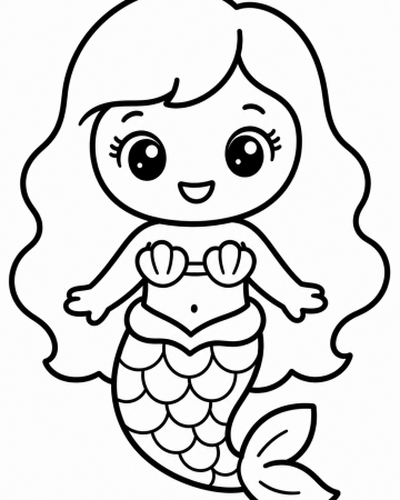 Coloriage Sirène Kawaii Facile Maternelle - Dessin Petite Sirène Simple à Imprimer Gratuit