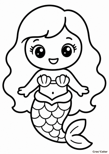 Coloriage Sirène Kawaii Facile Maternelle - Dessin Petite Sirène Simple à Imprimer Gratuit