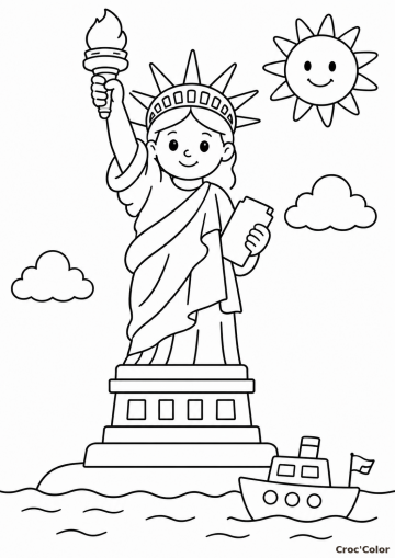 Coloriage Statue de la Liberté Facile - Dessin Monument de New York pour Enfant à Imprimer Gratuit