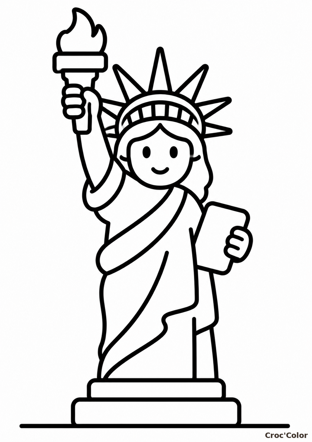 Coloriage Statue de la Liberté Facile Maternelle - Dessin Statue de la Liberté Kawaii, Torche et Couronne à Imprimer Gratuit