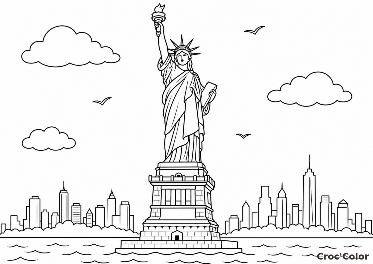 Coloriage Statue de la Liberté Facile - Dessin New York et Monument à Imprimer Gratuit