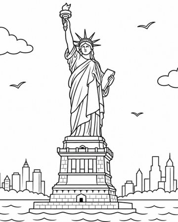 Coloriage Statue de la Liberté Facile - Dessin New York et Monument à Imprimer Gratuit