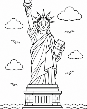 Coloriage Statue de la Liberté facile - monument à imprimer