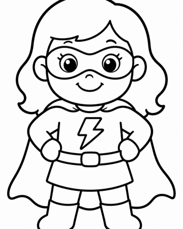 Coloriage Super-Héroïne Facile Maternelle - Dessin Petite Fille Super-Héros à Imprimer Gratuit