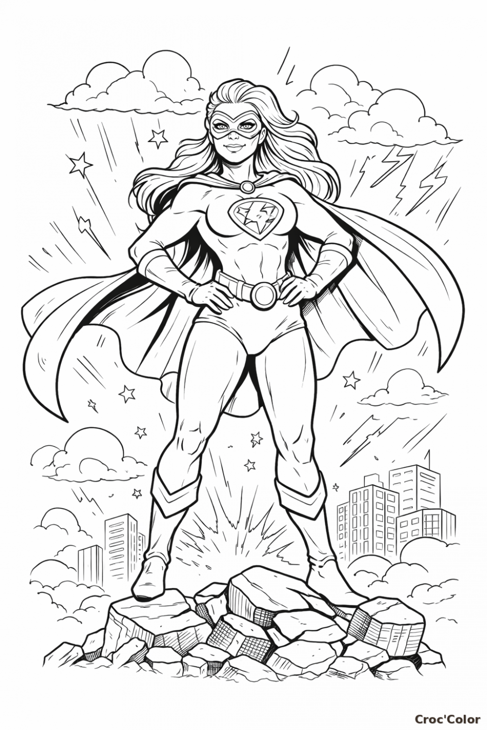Coloriage Super-Héroïne Femme - Dessin Justicière en Cape à Imprimer Gratuit