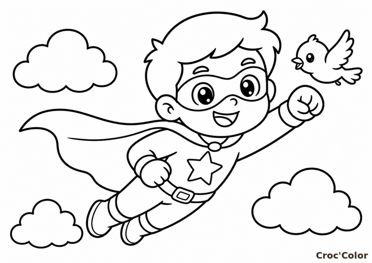 Coloriage Super-Héros Facile Maternelle - Dessin Petit Garçon Super-Héros à Imprimer Gratuit