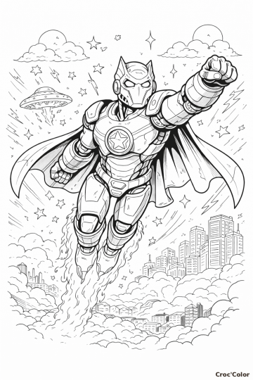 Coloriage Super-Héros Robot en Armure - Dessin Cyborg Futuriste à Imprimer Gratuit