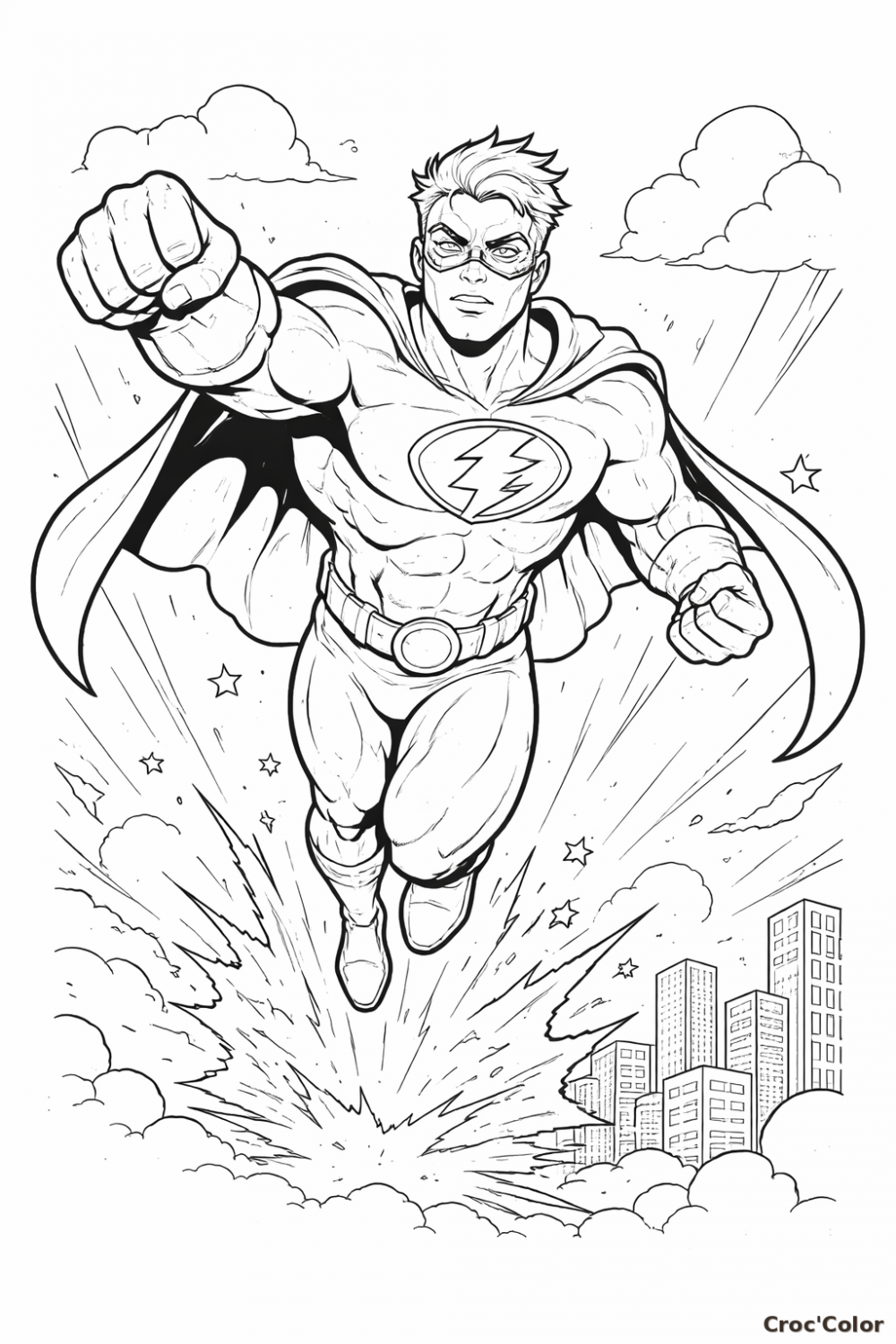Coloriage Super-Héros en Vol Facile - Dessin Homme Justicier à Imprimer Gratuit
